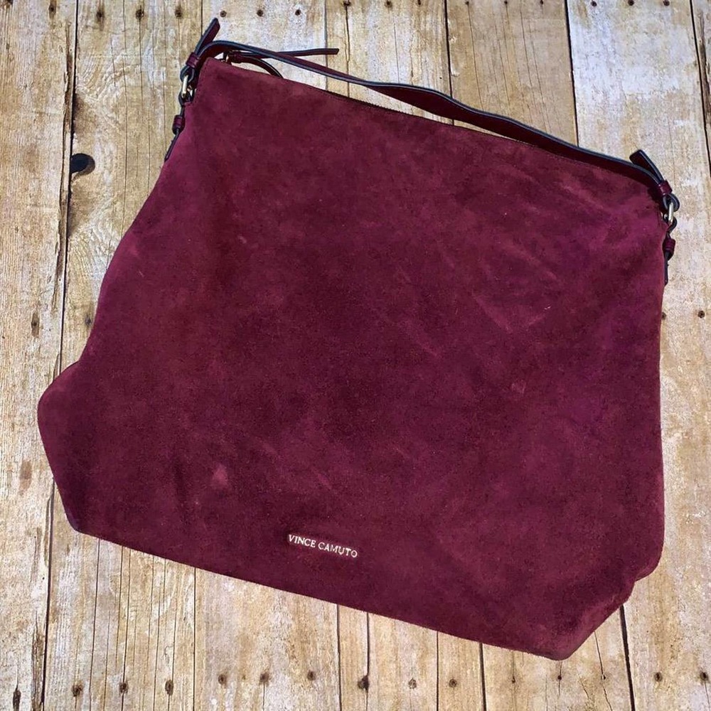 Vince Camuto Elois Deep Sugar Plum Leather and Suede Hobo Shoulder Bag